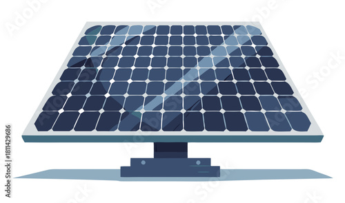 A single solar panel with photovoltaic cells mounted on a small dark base. Isolated transparent background ( include cut-out PNG file ).