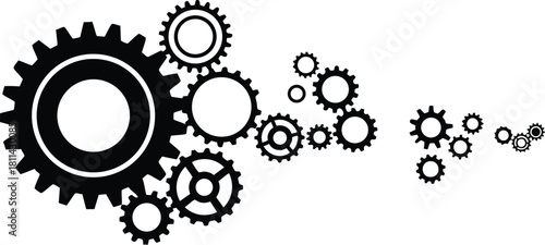 Black and white mechanical gears interconnected abstract technology concept design illustration