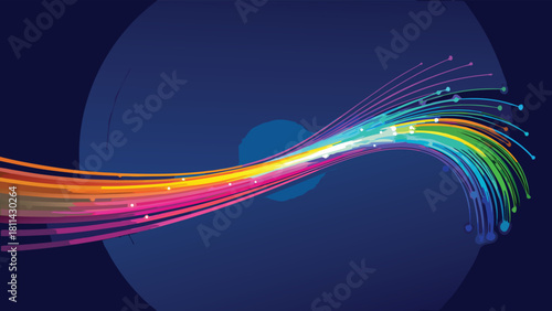 Dynamic Colorful Fiber Optic Data Flow Technology with vector illustration