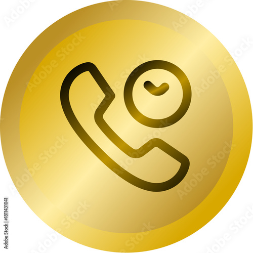 Shiny Gold Round Button With Mobile Phone Outline Vector Icon