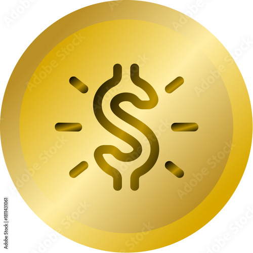 Shiny Gold Round Button With Shiny Dollar Sign Vector Icon
