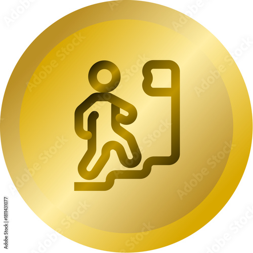 Shiny Gold Round Button With Walking User Avatar Vector Icon