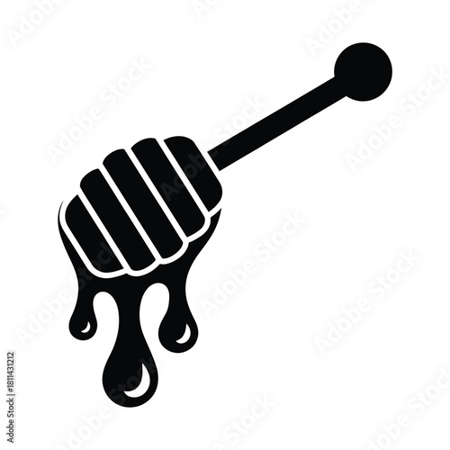 Black silhouette of a honey dipper with dripping honey