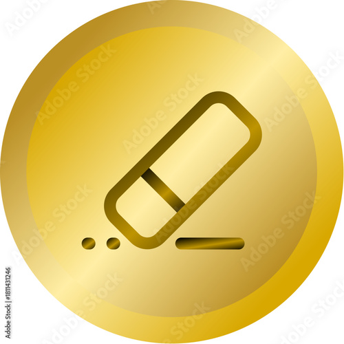 Shiny Gold Round Button With Eraser Remove Tool Vector Icon