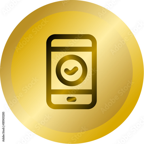 Shiny Gold Round Button With Verified Mobile Phone Vector Icon