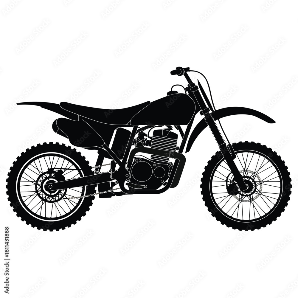 Fototapeta premium Black silhouette of a dirt bike motorcycle on a white background