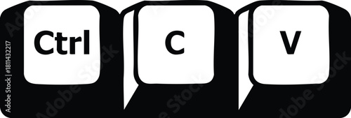 Keyboard keys Ctrl C V representing copy and paste computer shortcuts in simple black and white design