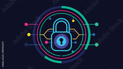 Digital Cyber Security Padlock Data Protection Technology Concept with vector illustration