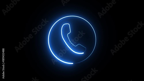 glowing neon phone call icon animation.call concept on mobile phone screen animation .  call isolated on black background motion video..