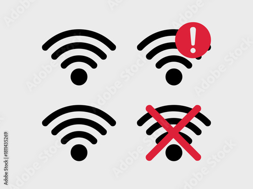 This image features network connection icons, including a warning symbol, depicting connectivity status and issues related to internet access or connectivity problems.
