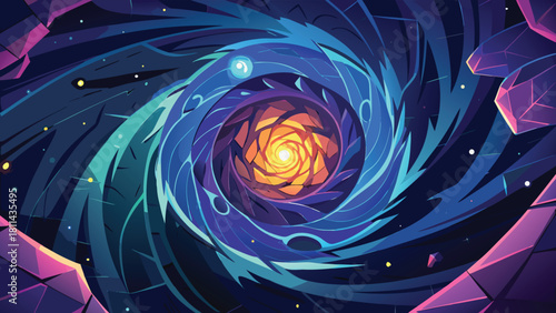 Abstract Cosmic Space Vortex Tunnel Digital Illustration with vector illustration