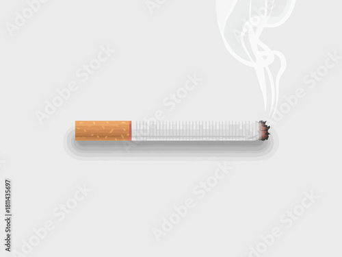 A highly detailed and realistic illustration of a cigarette resting on a plain white surface, showcasing the smoking concept and its impact on health and society.