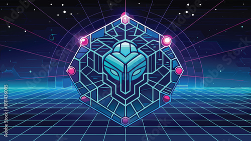 Futuristic Cyberpunk Neon Digital Emblem Artificial Intelligence with vector illustration