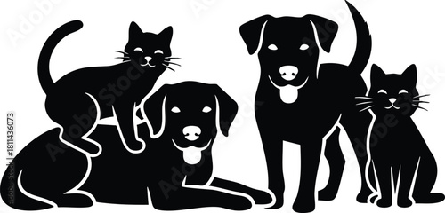 Black cat and dog silhouettes together in simple animal friendship illustration design