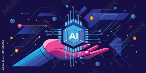 Artificial Intelligence AI Technology Innovation Hand Chip Concept with vector illustration