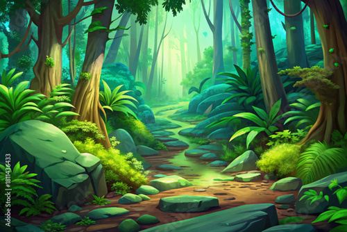 Hoh Rainforest Washington Deep moss covered rainforest trails with giant ferns and glowing green mist drifting through massive trees