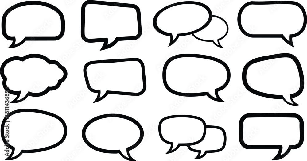 Obraz premium Collection of black hand-drawn speech bubbles and thought clouds in various shapes and sizes for design and communication use