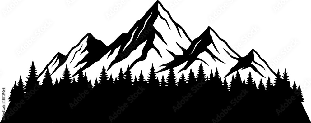 Obraz premium Majestic Mountain Silhouette Vector CollectionHigh Peak Black Mountain Outline SetAdventure Landscape Mountain Silhouette Bundle