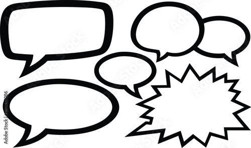 Blank comic speech bubbles set with various shapes and outlines for dialogue and thoughts in graphic design