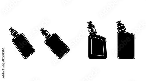 Clean vector-style artwork featuring four distinct vape device shapes in solid black, outlined in crisp white lines, spaced evenly in a horizontal row on a neutral background to achieve a minimalist p