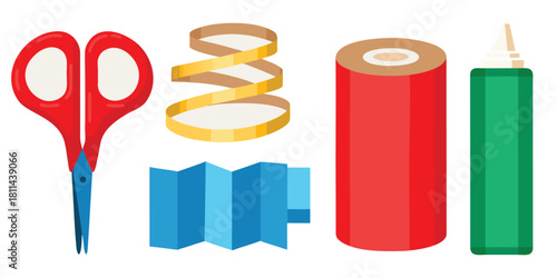 Scissors ribbon paper tape glue craft diy art supplies school project hobby kit