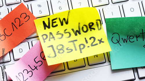 New strong password and weak ones near keyboard