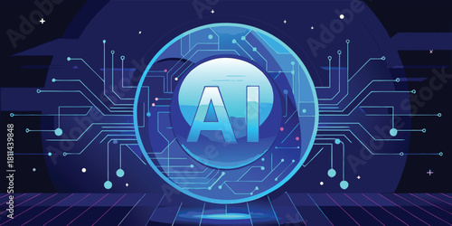 AI Digital Brain Machine Learning Technology Future with vector illustration