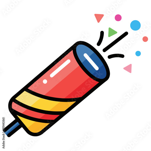 Colorful Cartoon Party Popper Exploding with Confetti and Streamers