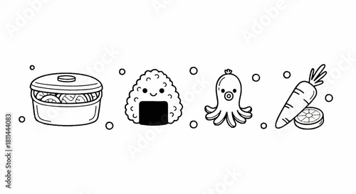Kawaii Food Set Adorable Asian Snack Icons