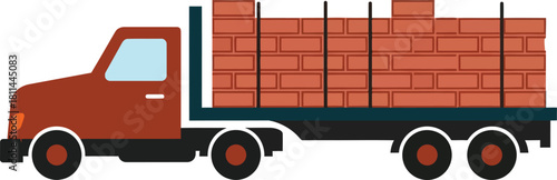 Brick delivery truck illustration transporting building materials cargo