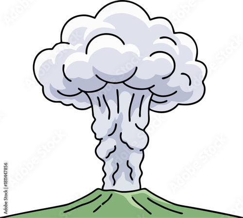 Volcanic Eruption with Ash Cloud Vector – Clean Outline, Easy Trace, Nature 