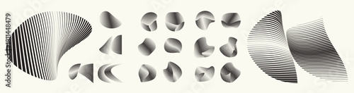 Abstract geometric line shapes set - modern deform semi circles and segmented circles for branding and layout design . Toolkit collection , for modular design projects. Vector pack.