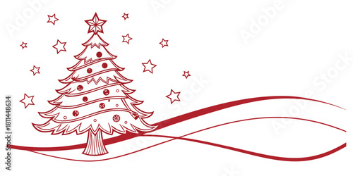 Red christmas tree stars swirls eps vector - festive holiday graphics for commercial use