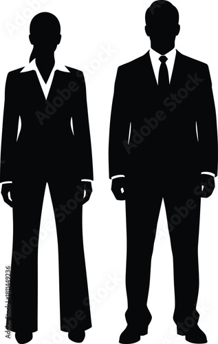 Silhouette of Professional Business Man and Woman Standing in Formal Attire Representing Corporate Gender Roles and Workplace Equality Concept