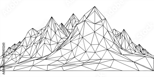 Wireframe Mountains Abstract Digital Geometric Low Poly Landscape Isolated background