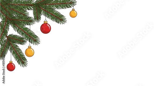 Festive Christmas Corner Holiday Decorations with Ornaments and Evergreen Branches