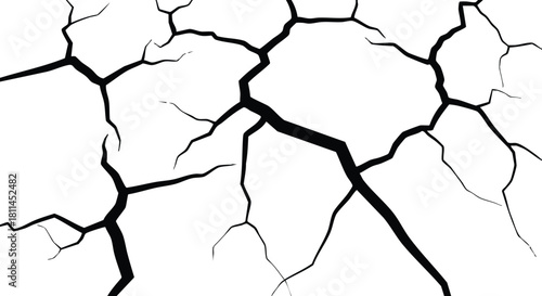 Cracked dry earth texture pattern with deep fissures and irregular shapes on white background natural drought illustration
