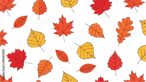 Colorful Autumn Leaf Pattern on White Background for Fall Season Designs