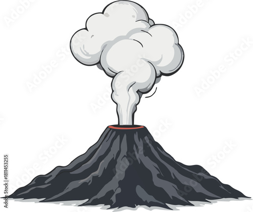 Erupting Volcano with Smoke Cartoon Vector – Clean Outline, Ash Cloud, Easy Trace Illustration