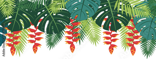 Tropical paradise Exotic plant life illustration with lush leaves and bright flowers