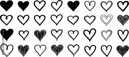A diverse collection of hand-drawn heart illustrations, perfect for expressing love, romance, and affection in various design projects and creative content