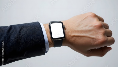 Premium Smartwatch on Formal Wrist Isolated on White. apple watch suit