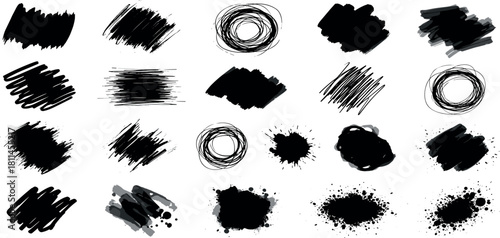 Collection of Abstract Black Brush Strokes, Artistic Textures, and Design Elements for Creativity