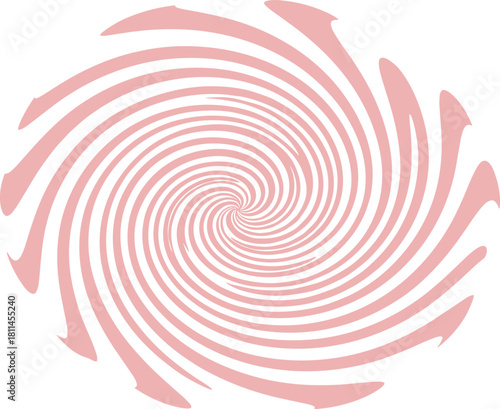 Hypnotic rose-colored swirl with radiating calligraphic lines forming a dizzying spiral pattern on a white background