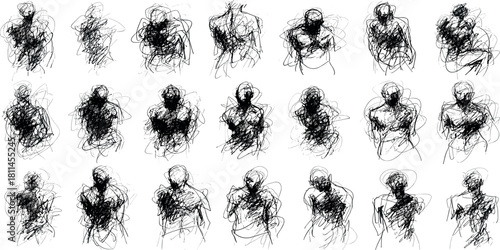 Abstract sketches of human figures in various dynamic poses capturing movement and emotion through expressive lines and shading