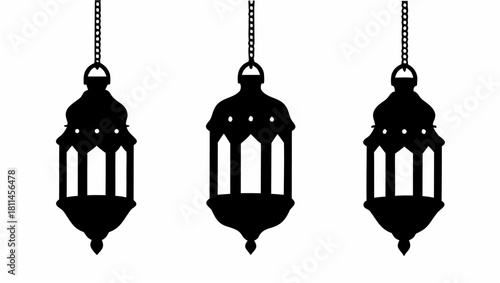 Elegant Ramadan lanterns hanging, perfect for festive designs and greeting cards, ideal for cultural celebrations and creating a warm, inviting atmosphere