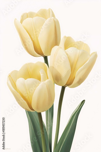 Muted yellow tulips bloom softly within a dreamy vintage inspired botanical illustration style floral botanical art illustration spring season wallpaper background