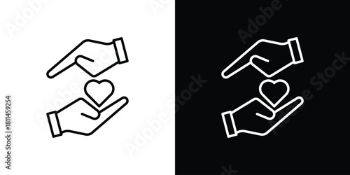 Hand holding heart icons symbols. Collection of simple black icons