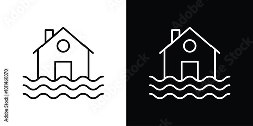 House flood icons symbols. Collection of simple black icons