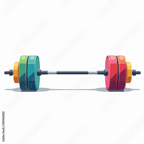 Colorful Olympic barbell with plates in vibrant design  